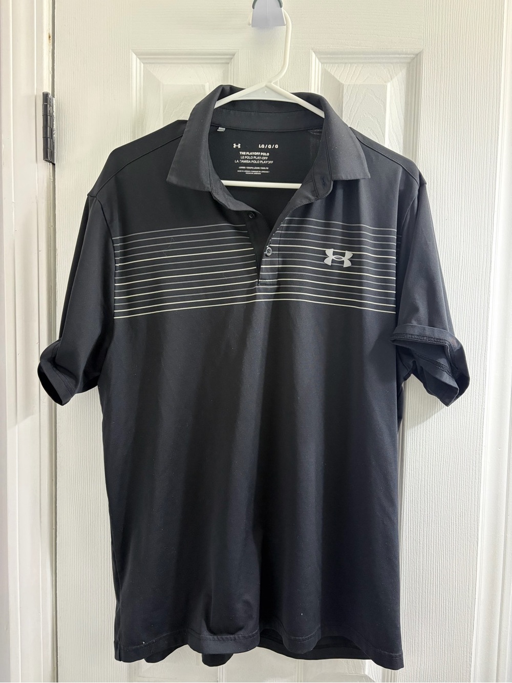 Under Armour Black Men’s Polo with Gray Stripe Detail